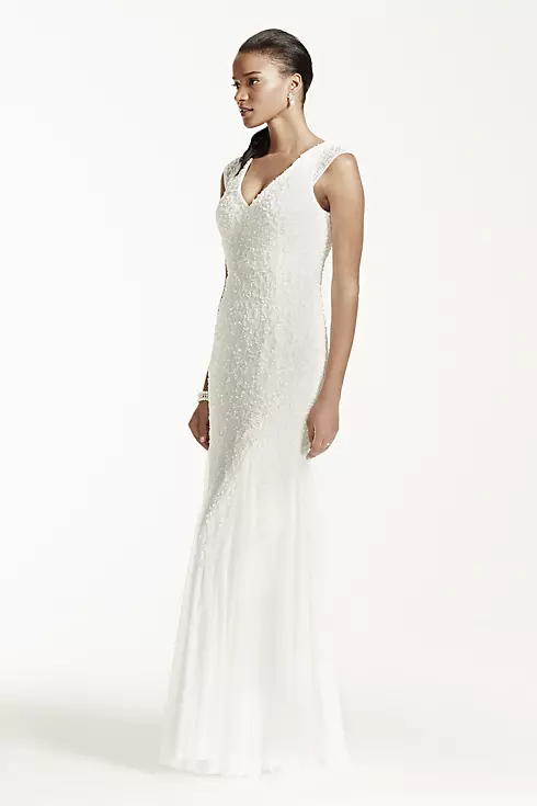 Cap Sleeve Beaded Sheath Gown with Godets Image 3