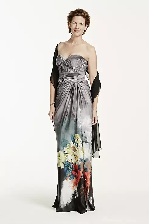 Strapless Printed Dress with Draped Bodice Image 1