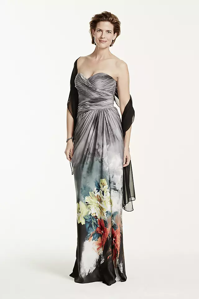 Strapless Printed Dress with Draped Bodice Image