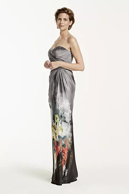 Strapless Printed Dress with Draped Bodice Image 3