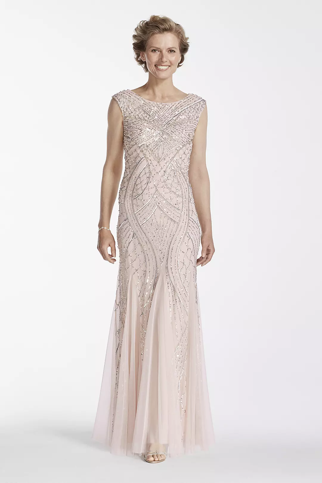 Cap Sleeve Long Beaded Gown with Godets Image
