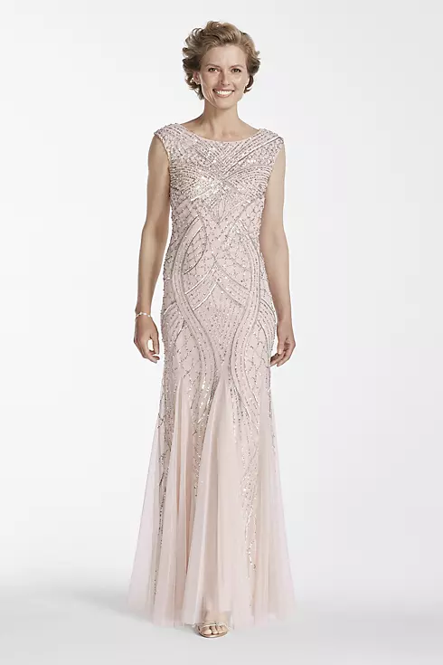 Cap Sleeve Long Beaded Gown with Godets Image 1