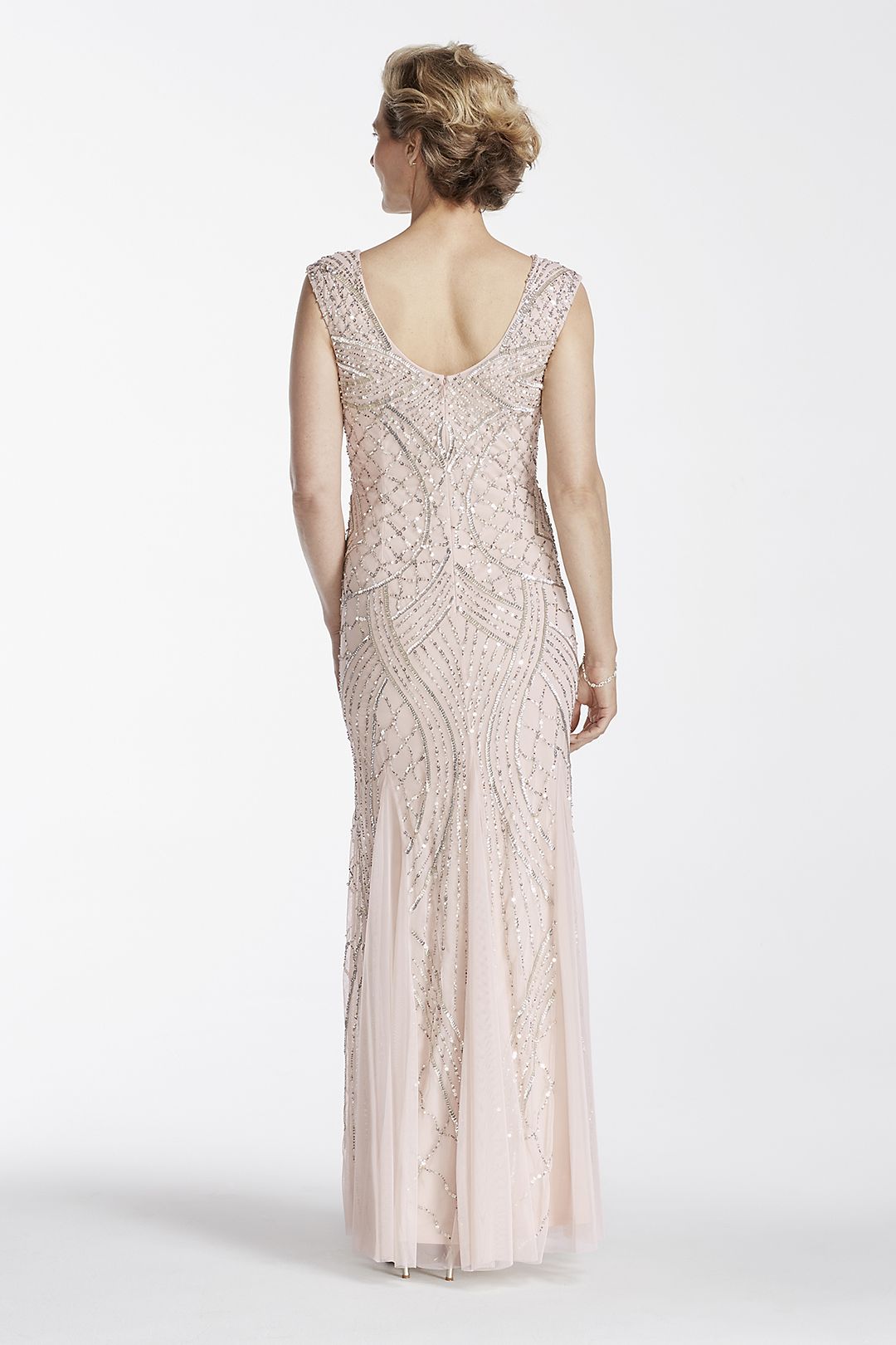 Cap Sleeve Long Beaded Gown with Godets Image 4