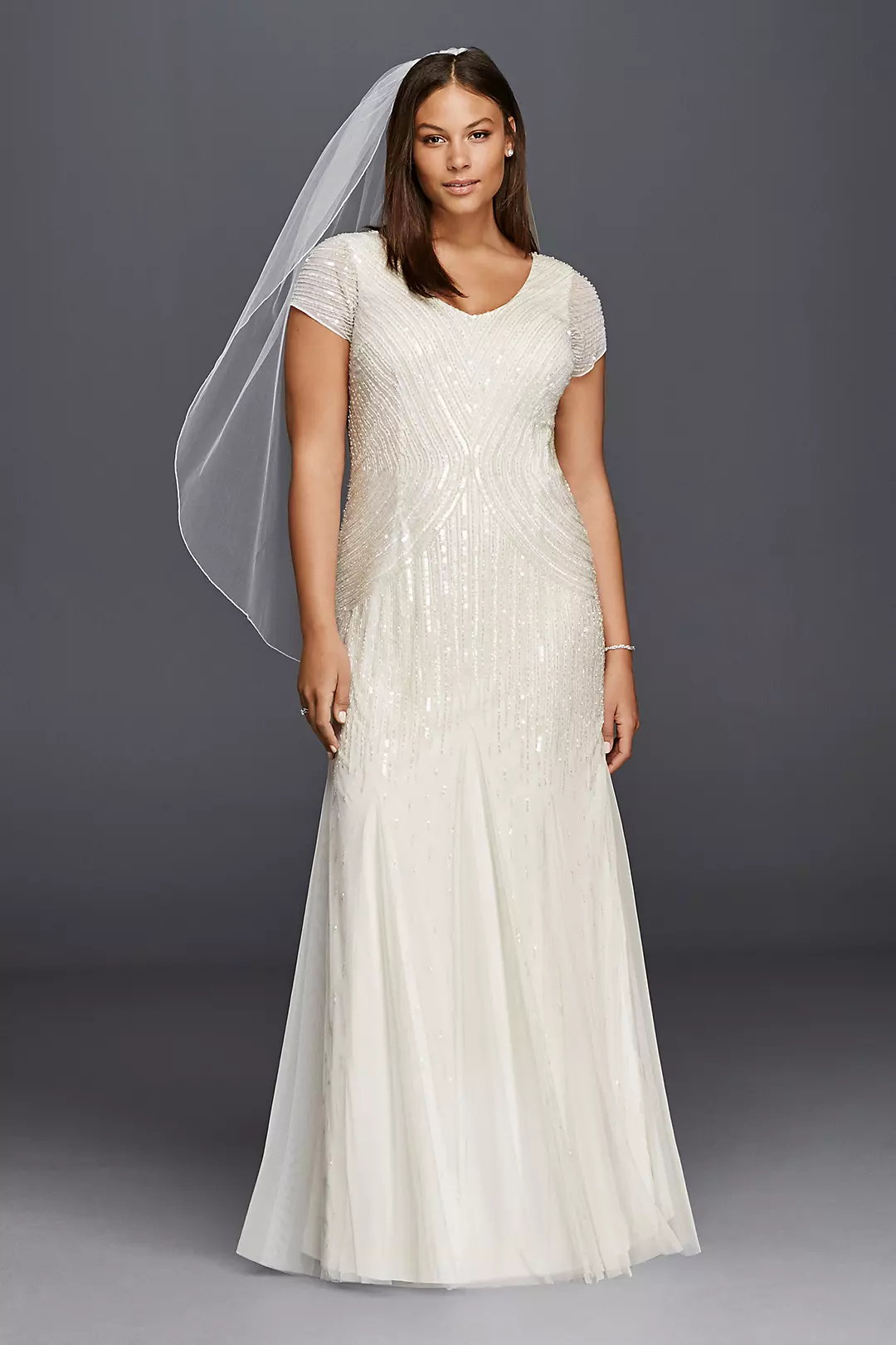 Short Sleeve Wedding Dress with All Over Beading Image