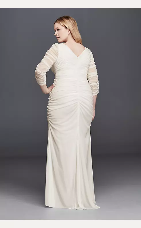 3/4 Illusion Sleeve Wedding Dress with Ruching Image 2