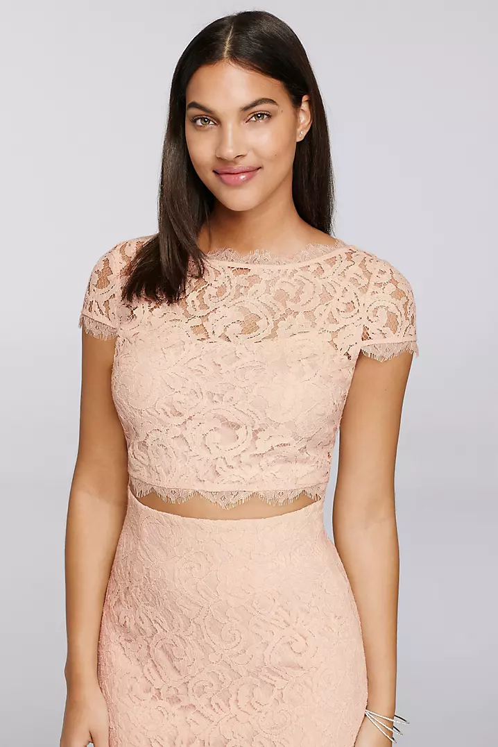Two-Piece Lace Dress with Short Sleeves | David's Bridal Two-Piece Lace Dress with Short Sleeves | David's Bridal