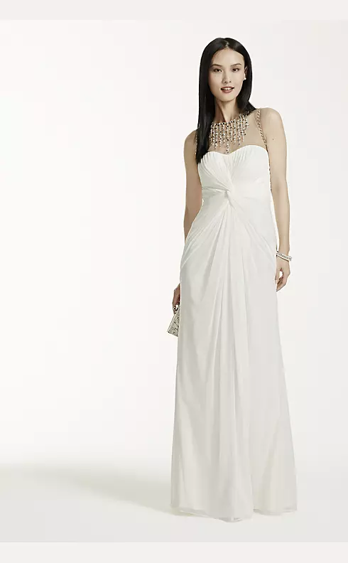 Long Mesh Dress with Illusion Beaded Neckline Image 1