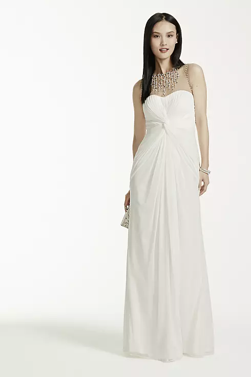Long Mesh Dress with Illusion Beaded Neckline Image 1