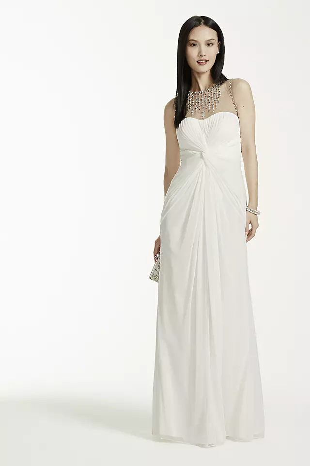 Long Mesh Dress with Illusion Beaded Neckline Image