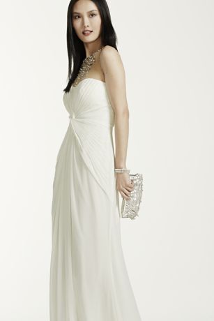 David’s outlet Bridal Long Mesh Dress Illusion Neckline