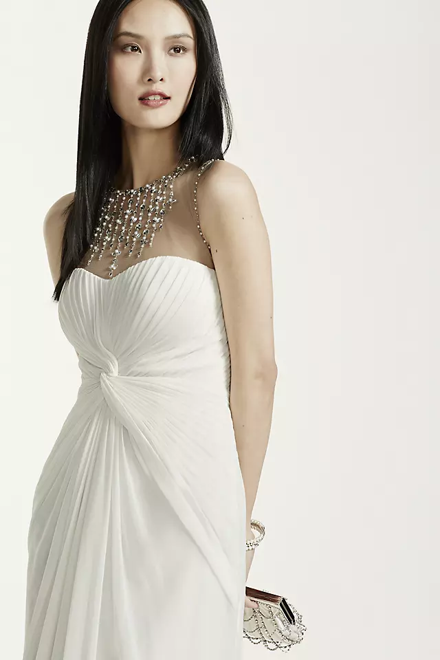 Long Mesh Dress with Illusion Beaded Neckline Image 5