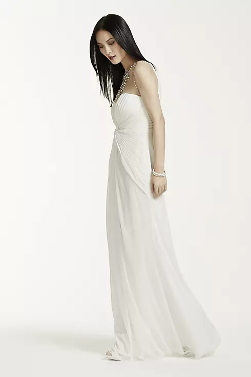 Long Mesh Dress with Illusion Beaded Neckline Image 3