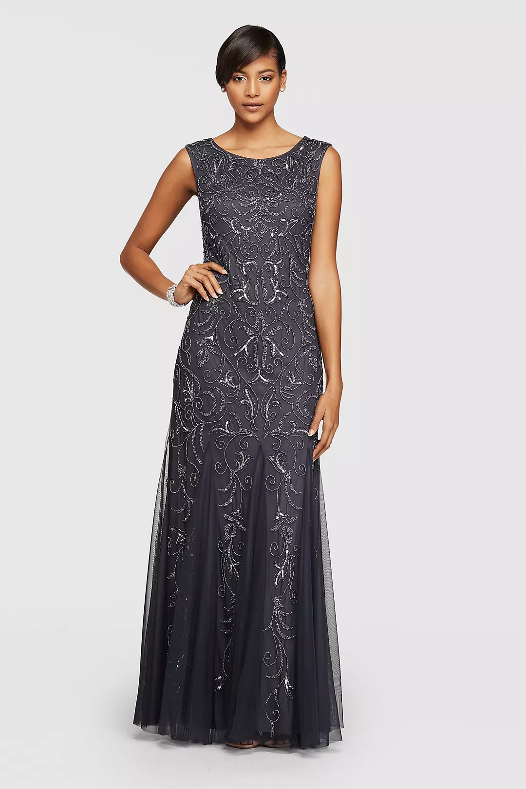 Long Sequined Dress with Godets Image