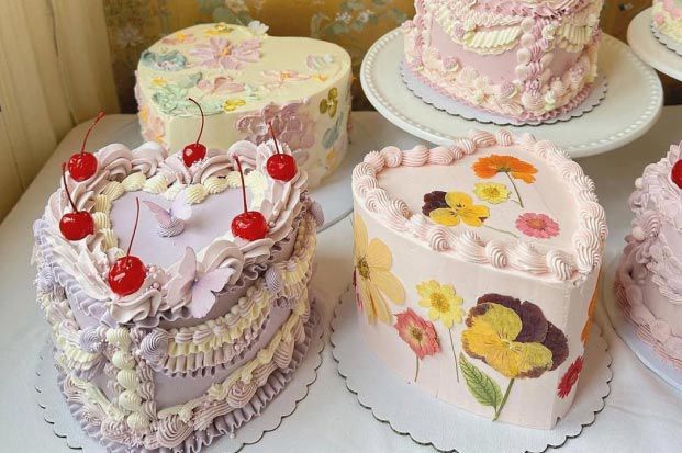 closeup of intricately decorated cakes