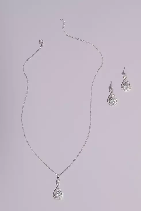 Pave Crystal Teardrop Earrings and Necklace Set Image 2