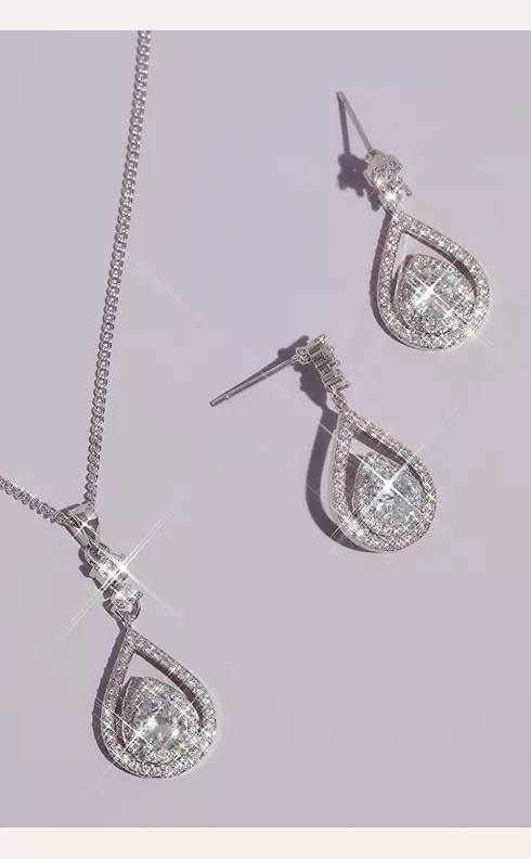 Pave Crystal Teardrop Earrings and Necklace Set Image 1