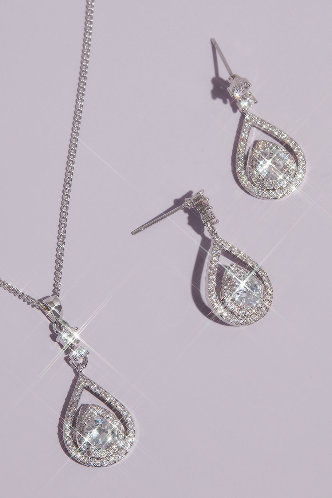 Silver Crystal Teardrop V-Neck Jewellery Set - 2 Pack