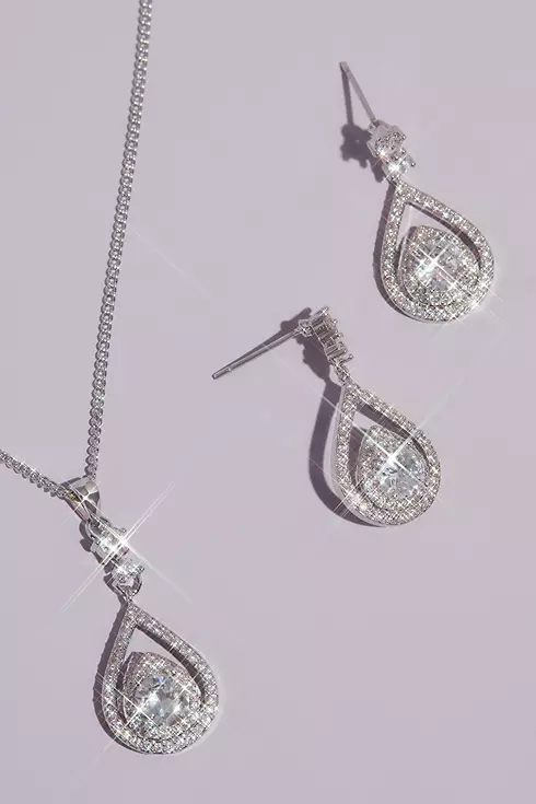 Pave Crystal Teardrop Earrings and Necklace Set Image 1