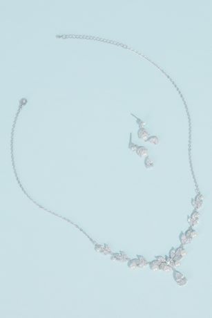 Pearl Cubic Zirconia Leaf Necklace and Earring Set