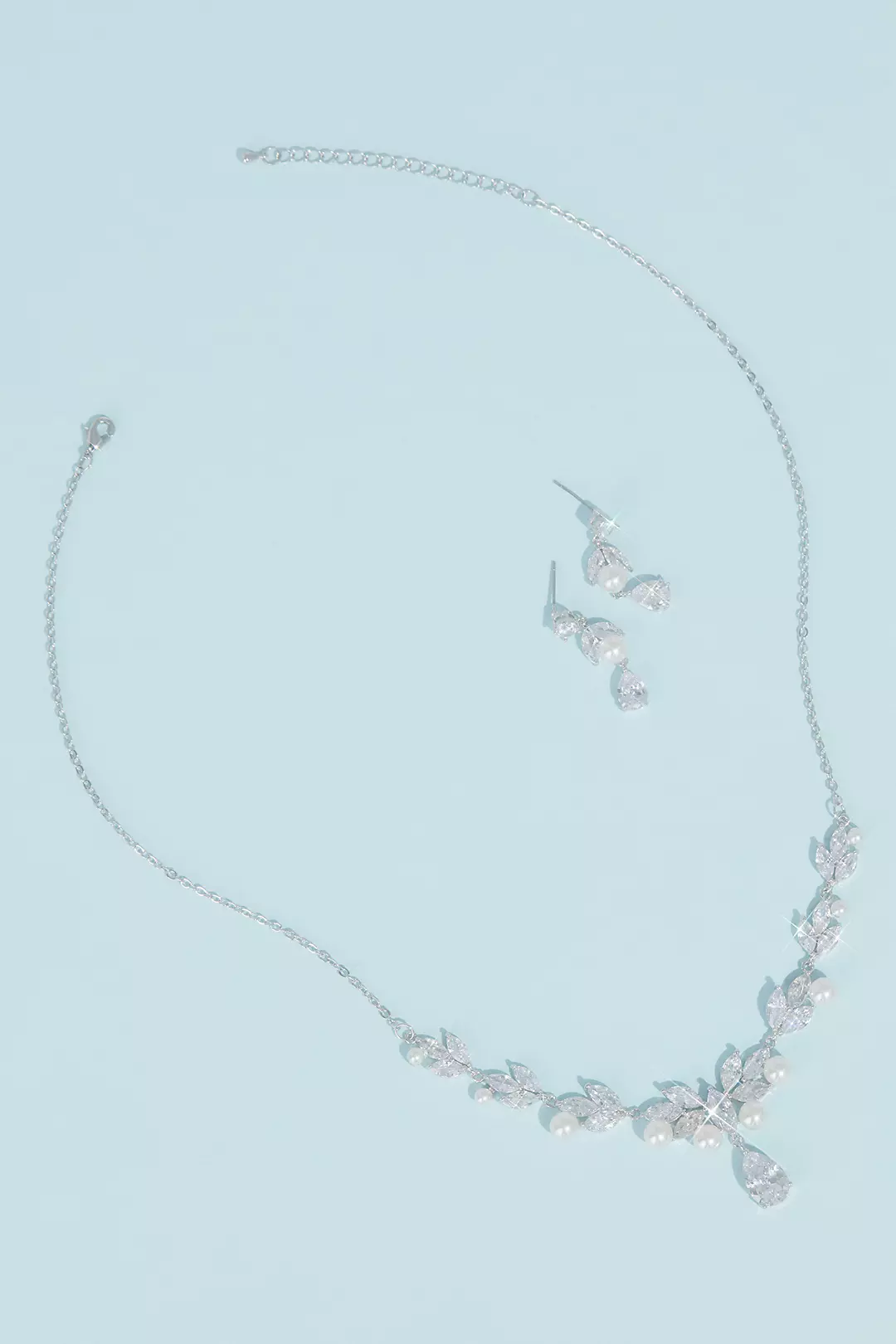 Pearl Cubic Zirconia Leaf Necklace and Earring Set Image