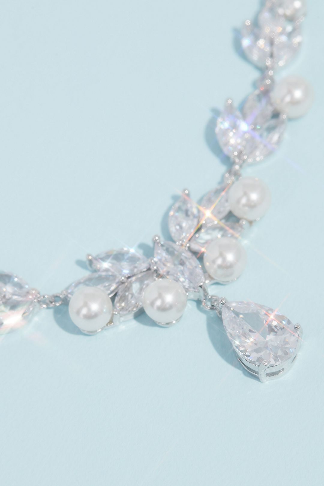 Pearl Cubic Zirconia Leaf Necklace and Earring Set Image 4