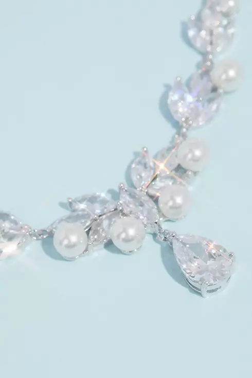Pearl Cubic Zirconia Leaf Necklace and Earring Set Image 2