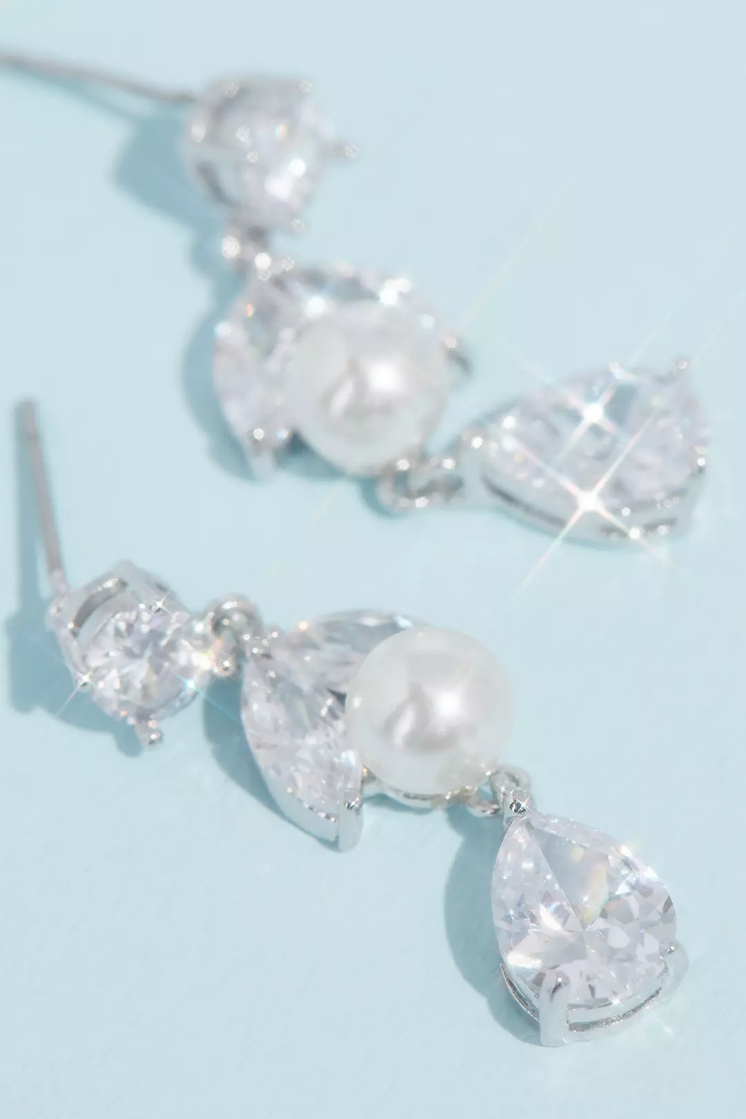 Pearl Cubic Zirconia Leaf Necklace and Earring Set Image 3