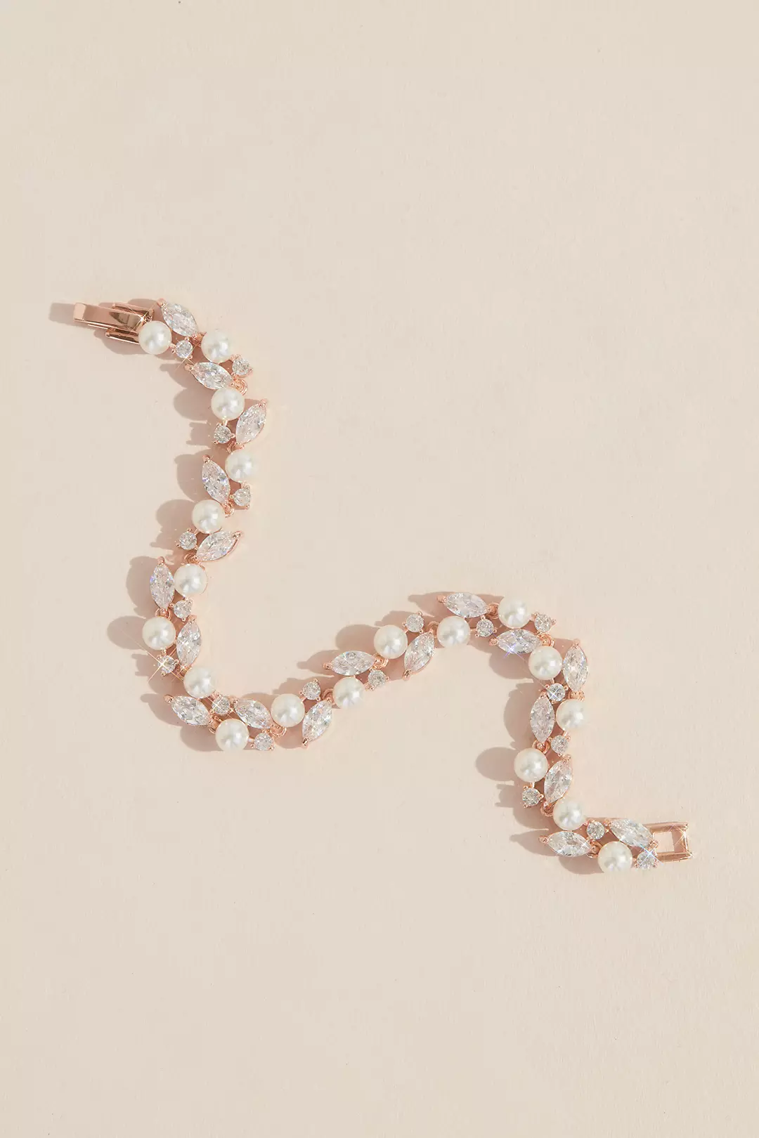 Pearl and Cubic Zirconia Crystal Leaves Bracelet Image
