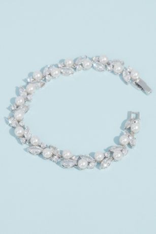 Pearl and Cubic Zirconia Crystal Leaves Bracelet
