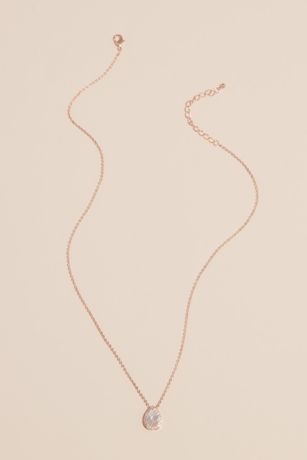 Haloed Pear Shaped Cubic Zirconia Pendant Necklace