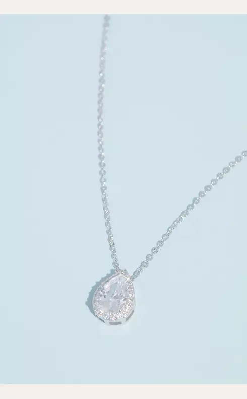 Haloed Pear Shaped Cubic Zirconia Pendant Necklace Image 2