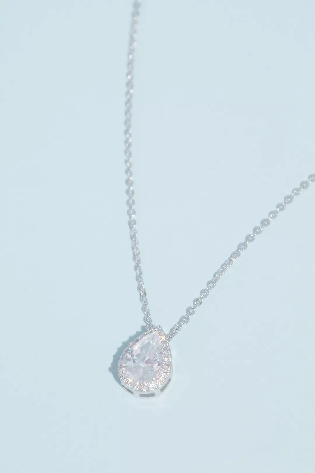 Haloed Pear Shaped Cubic Zirconia Pendant Necklace Image 2