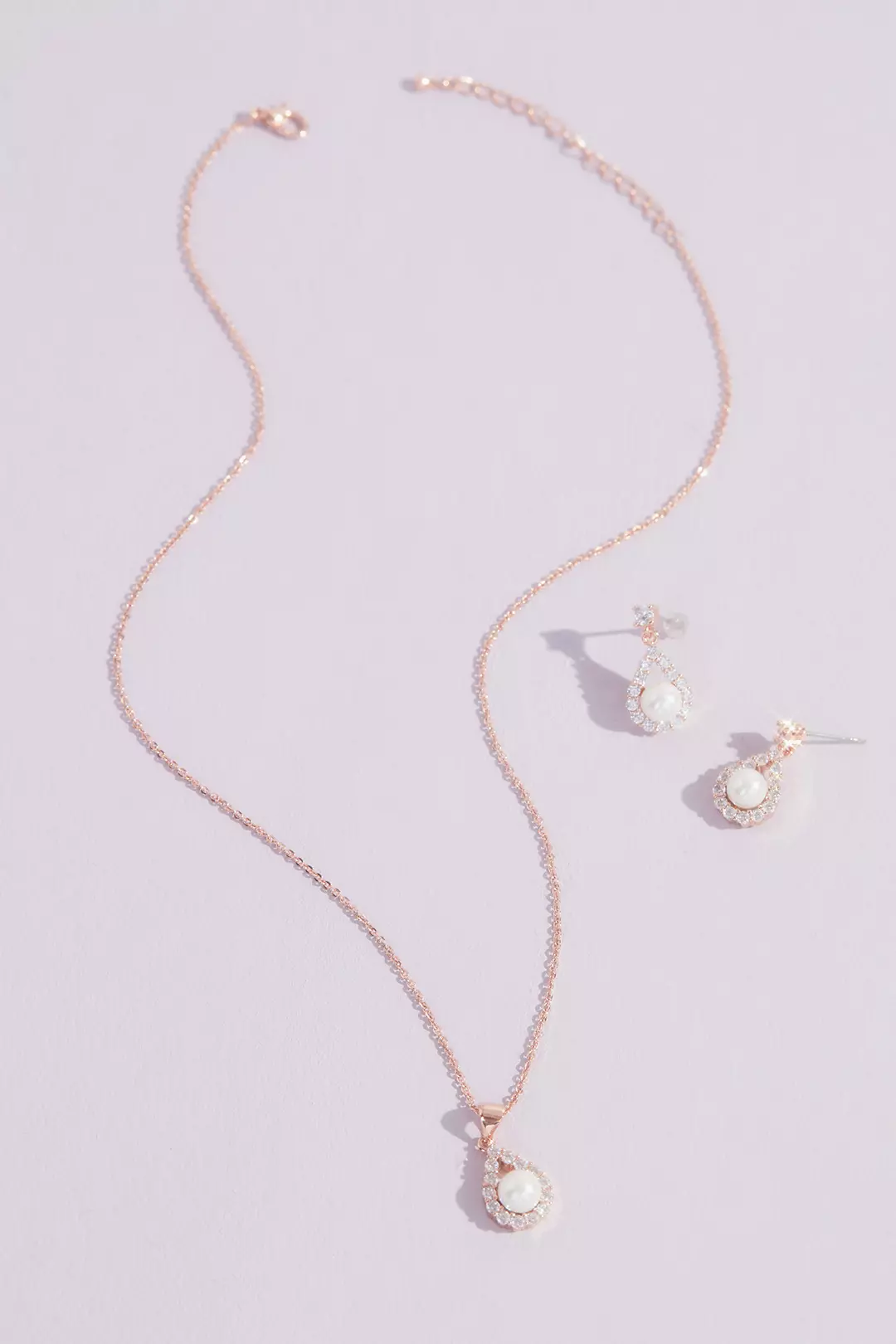 Haloed Faux Pearl Necklace and Earring Set Image