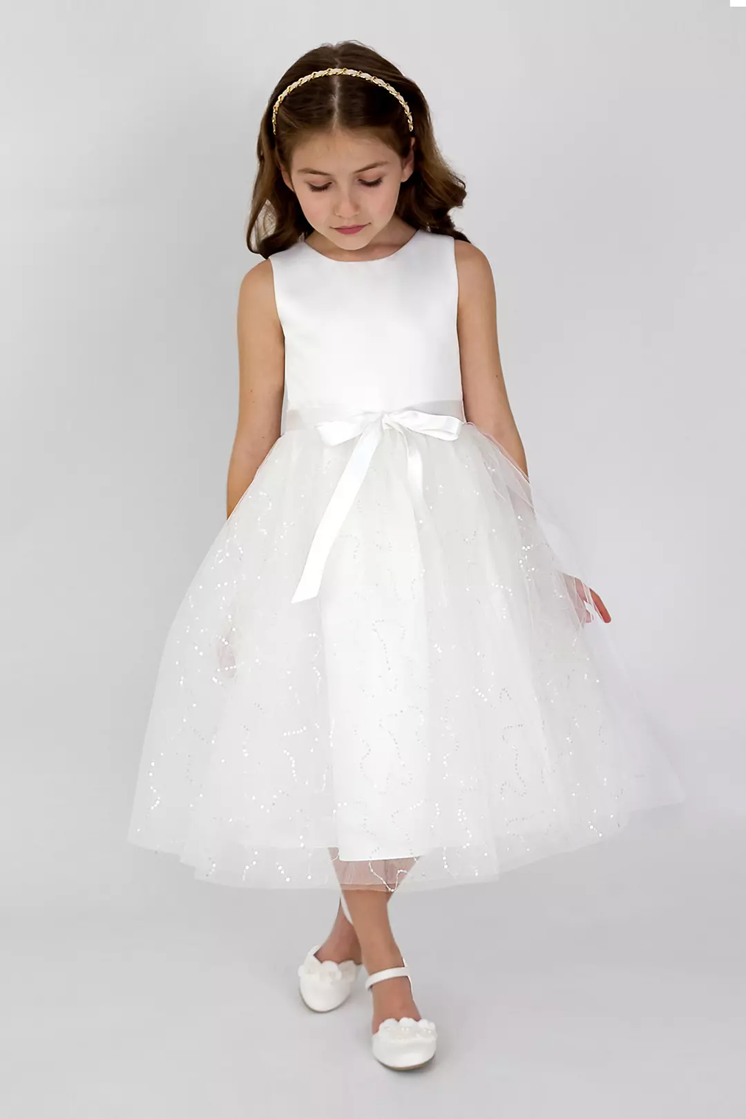 Satin and Sequined Tulle Flower Girl Dress Image