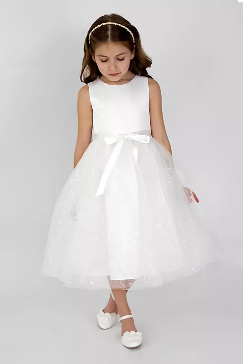 Satin and Sequined Tulle Flower Girl Dress Image 1
