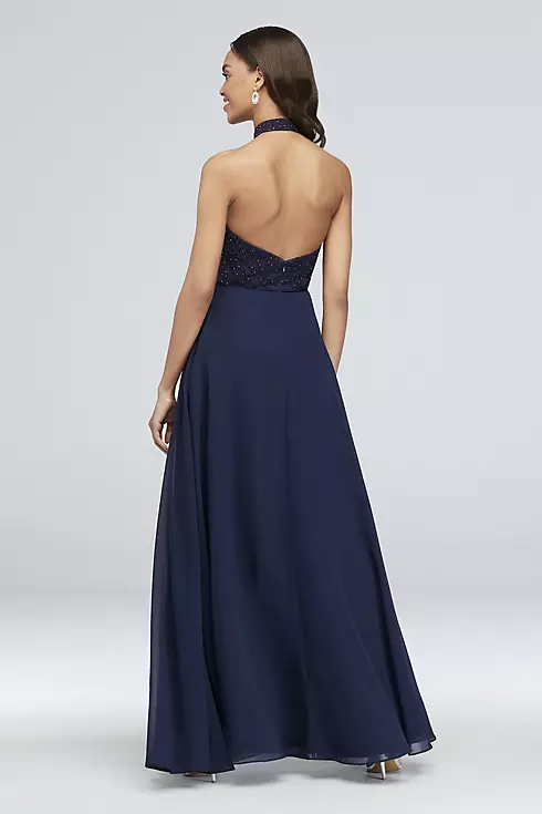 Embroidered Illusion Halter Gown with Open Back Image 2