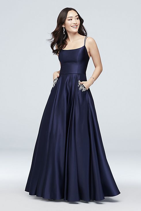 Jewel-Pocket Strappy Satin Ball Gown Image