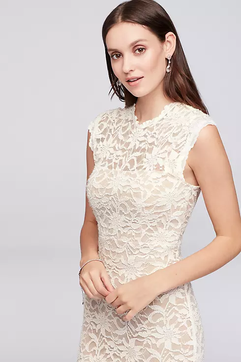 High-Neck Allover Lace Sheath Gown with Open Back Image 3