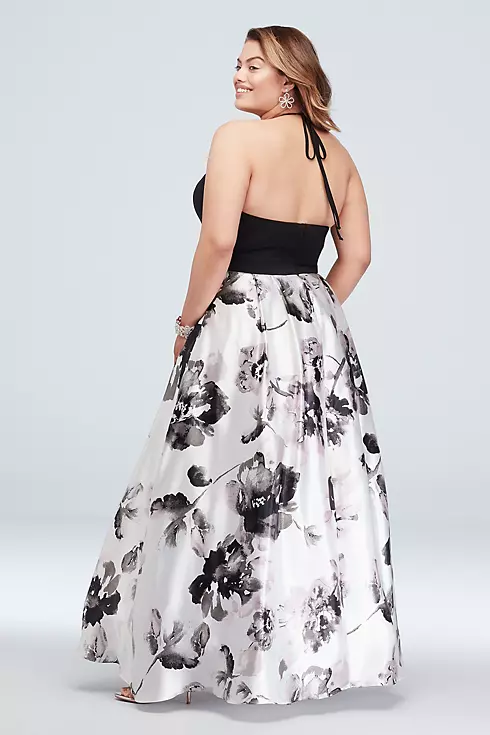 High-Neck Floral Ball Gown with Pockets Image 2