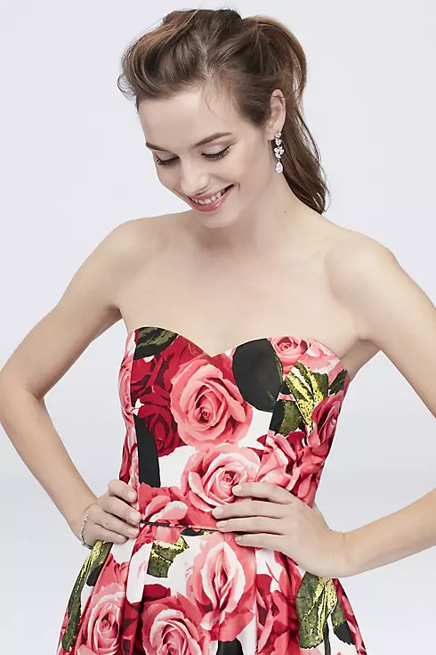 Satin Lace-Up Strapless Floral-Printed Ball Gown Image 3
