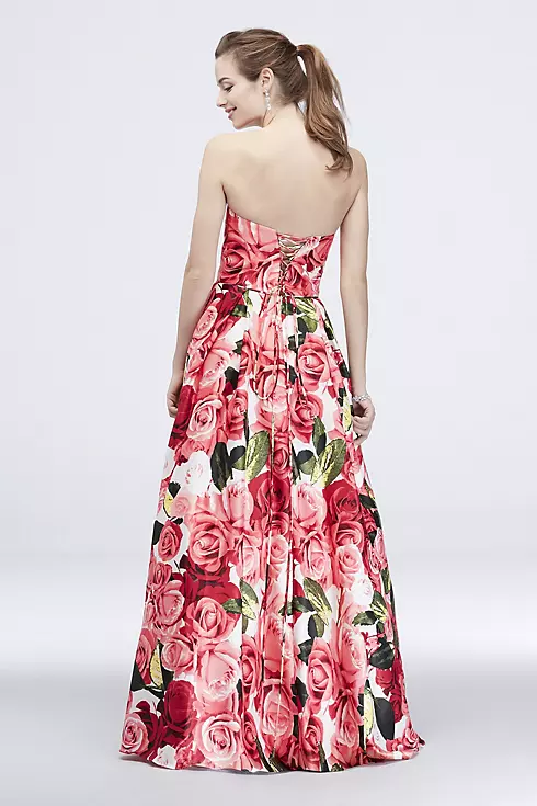Satin Lace-Up Strapless Floral-Printed Ball Gown Image 2