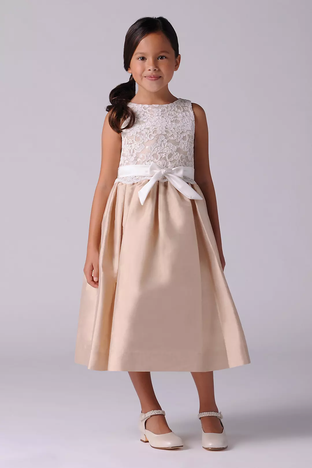 Lace and Satin Flower Girl Dress With Sash Image