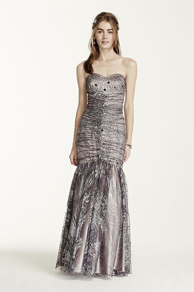 Strapless Glitter Tulle Fit and Flare Dress Image 1