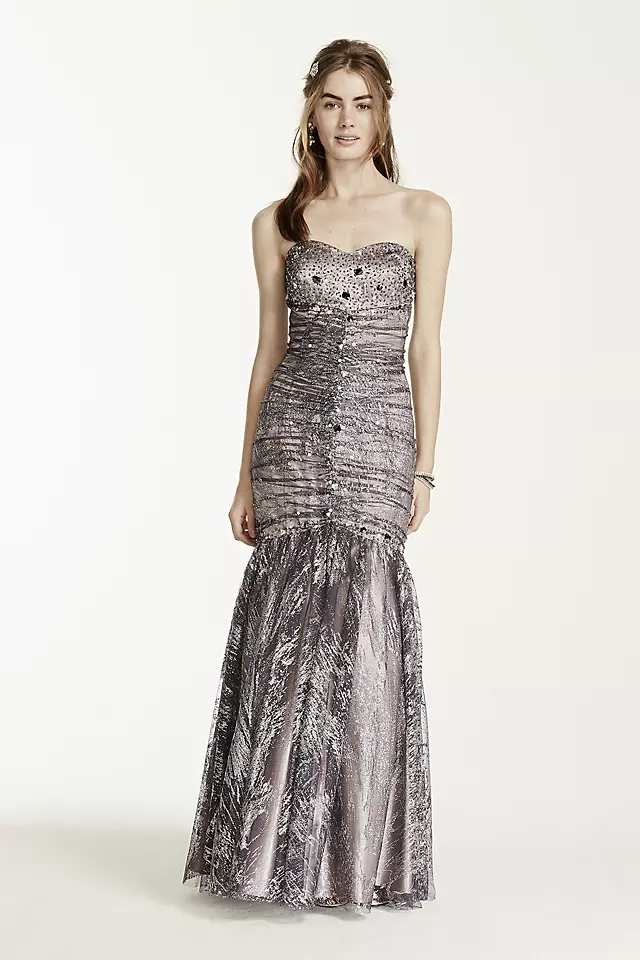 Strapless Glitter Tulle Fit and Flare Dress Image
