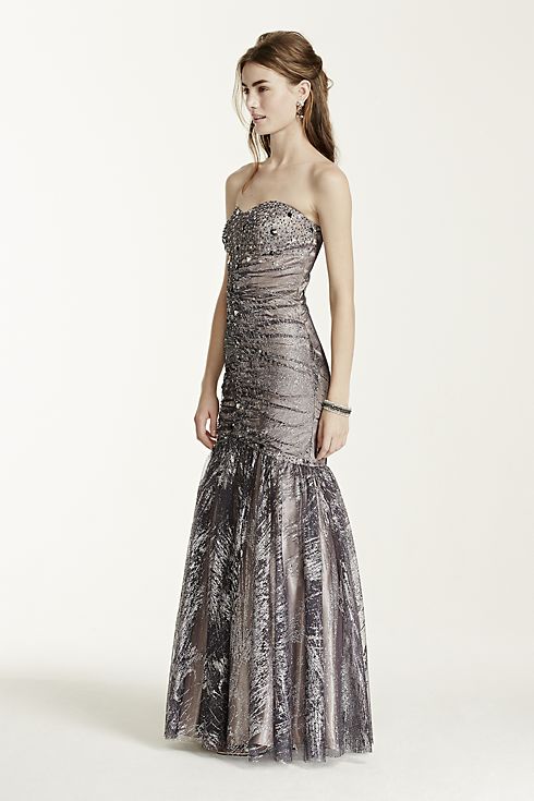 Strapless Glitter Tulle Fit and Flare Dress Image 3
