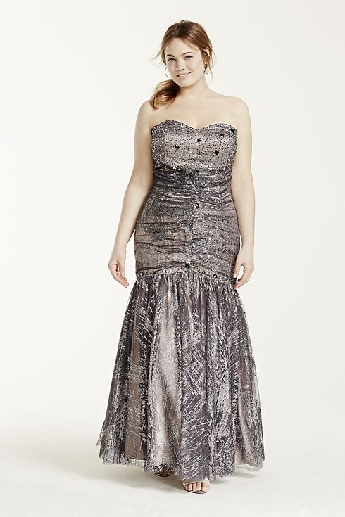 Strapless Glitter Tulle Plus Size Fit-Flare Dress Image 5