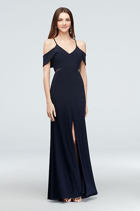 Cold Shoulder Jersey Gown with Illusion Sides Image 1
