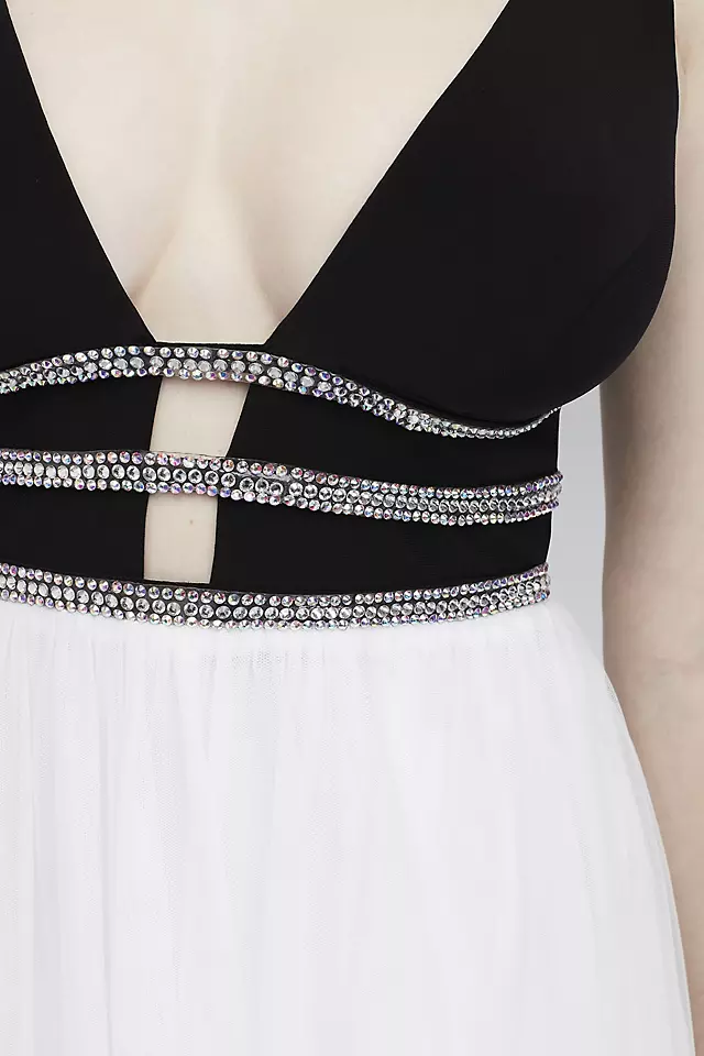 Deep V-Neck Ball Gown with Three Crystal Rows Image 4