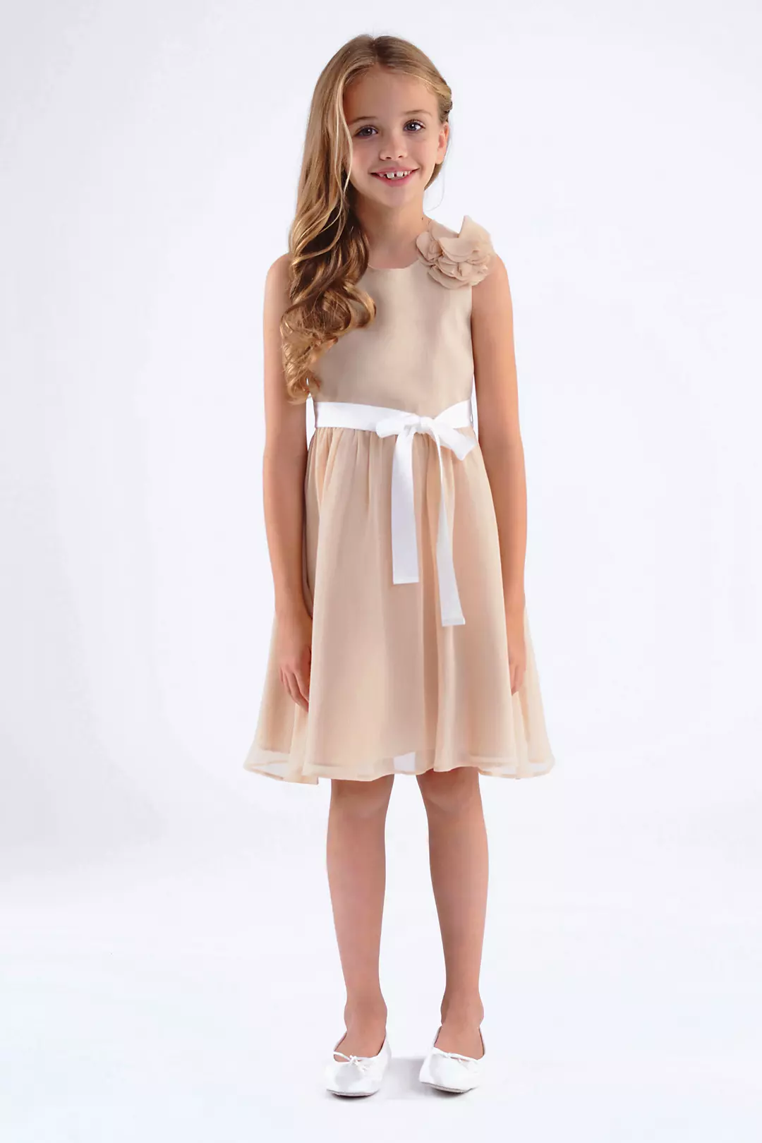Crinkle Chiffon Girls Dress with Removable Flower Image