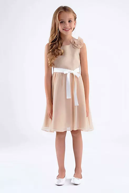 Crinkle Chiffon Girls Dress with Removable Flower Image 1